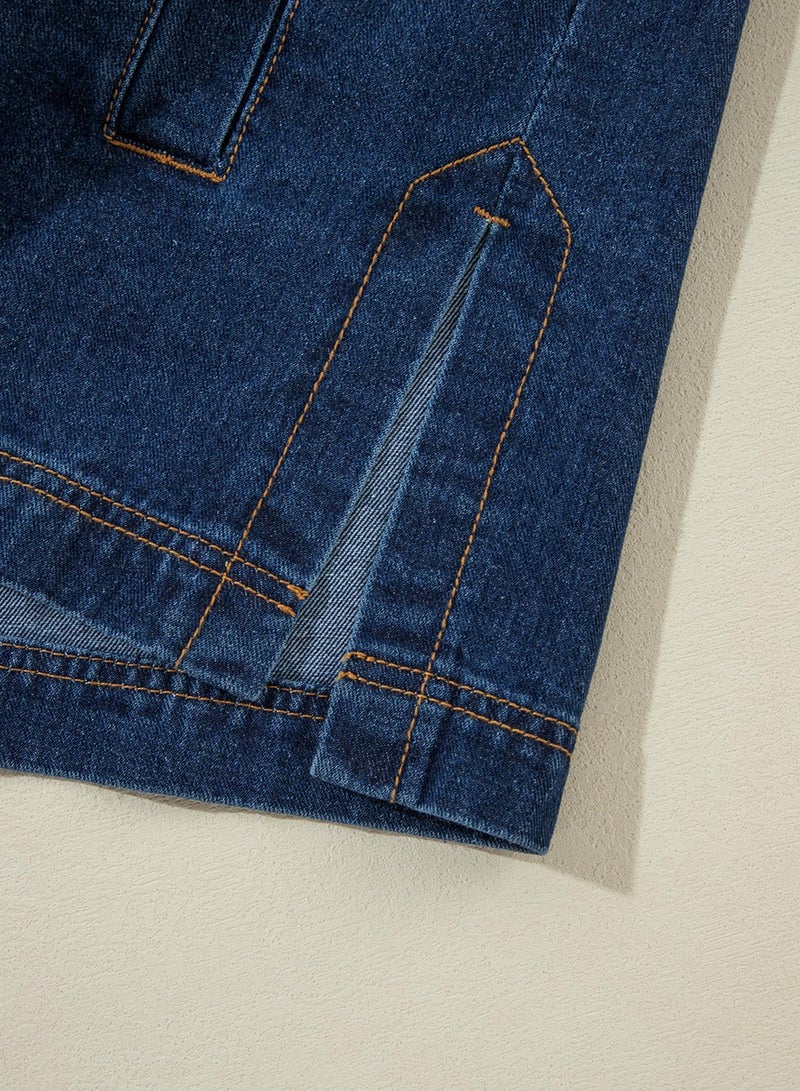 Sidefeel Women's Jean Jacket Oversized Boyfriend Button Up Long Sleeve Denim Jackets Deep Blue Large - Image 5