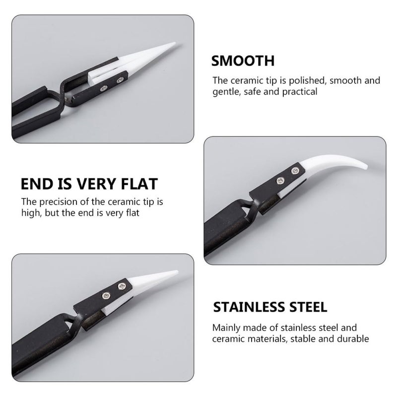 Precision Ceramic Tip Tweezers Set Straight Curved Heat Resistant Non Conductive - Image 4