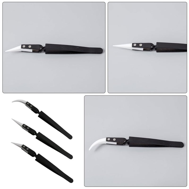 Precision Ceramic Tip Tweezers Set Straight Curved Heat Resistant Non Conductive - Image 5