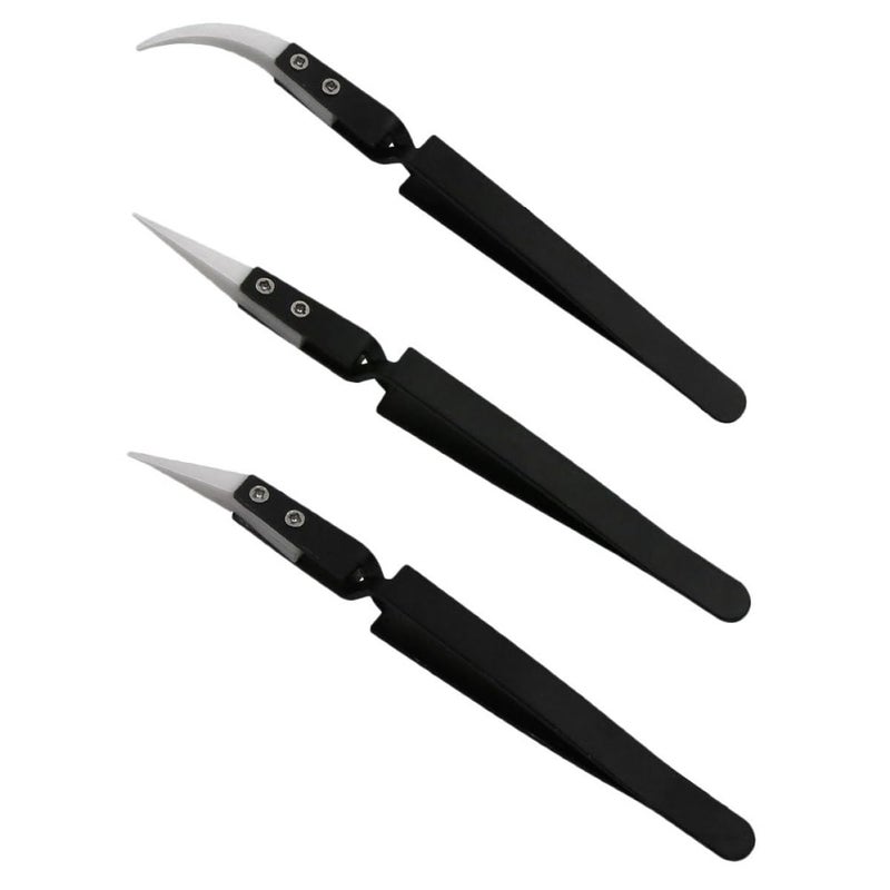 Precision Ceramic Tip Tweezers Set Straight Curved Heat Resistant Non Conductive - Image 2