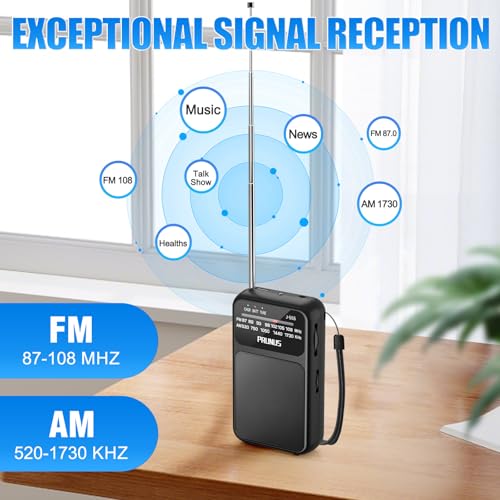 PRUNUS J-555 Pocket Radio AM FM USB-C Charging& Battery Operated, Excellent Reception& Clear Speaker and Headphone Jack, Back Clip, Flashlight, Transistor Radios, Portable Radios AM FM, Mini Radio - Image 5