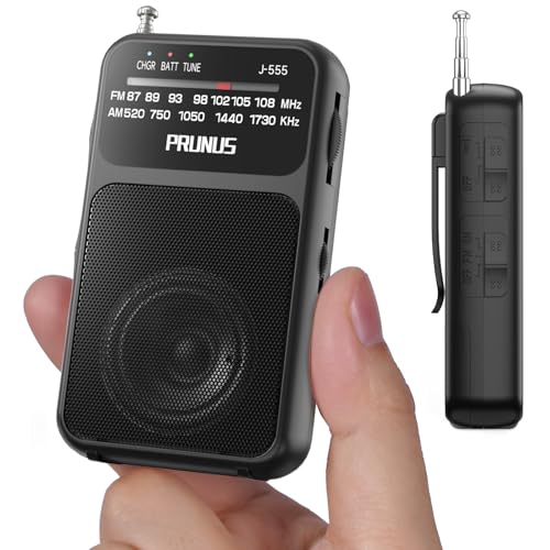 PRUNUS J-555 Pocket Radio AM FM USB-C Charging& Battery Operated, Excellent Reception& Clear Speaker and Headphone Jack, Back Clip, Flashlight, Transistor Radios, Portable Radios AM FM, Mini Radio - Image 1
