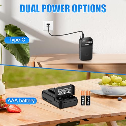 PRUNUS J-555 Pocket Radio AM FM USB-C Charging& Battery Operated, Excellent Reception& Clear Speaker and Headphone Jack, Back Clip, Flashlight, Transistor Radios, Portable Radios AM FM, Mini Radio - Image 2
