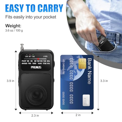 PRUNUS J-555 Pocket Radio AM FM USB-C Charging& Battery Operated, Excellent Reception& Clear Speaker and Headphone Jack, Back Clip, Flashlight, Transistor Radios, Portable Radios AM FM, Mini Radio - Image 3