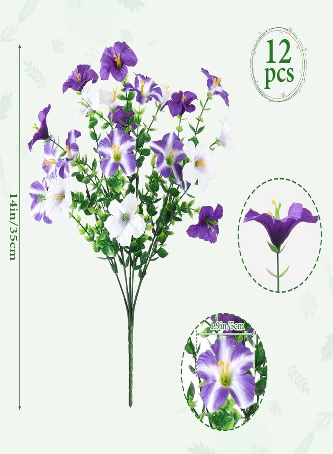 KHOYIME Artificial Flowers for Outdoor Decoration, 12PCS Faux White Purple Petunias Silk Flower UV Resistant Realistic Fake Plants for Outside Planter Garden Porch Yard Spring Summer Home Indoor Decor - Image 2