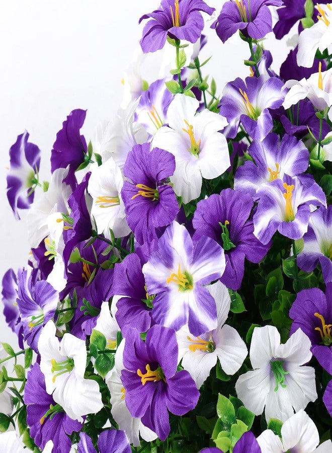 KHOYIME Artificial Flowers for Outdoor Decoration, 12PCS Faux White Purple Petunias Silk Flower UV Resistant Realistic Fake Plants for Outside Planter Garden Porch Yard Spring Summer Home Indoor Decor - Image 3