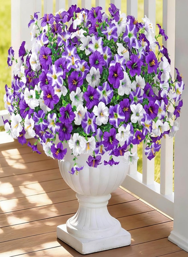 KHOYIME Artificial Flowers for Outdoor Decoration, 12PCS Faux White Purple Petunias Silk Flower UV Resistant Realistic Fake Plants for Outside Planter Garden Porch Yard Spring Summer Home Indoor Decor - Image 1