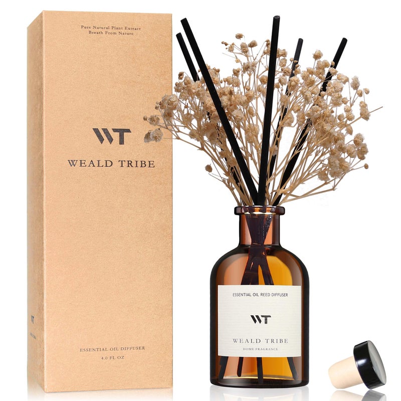 WEALD TRIBE Reed Diffuser Set for Bathroom Air Fresheners, Oil Diffuser Sticks | Vanilla Whiskey Scent 4.0 fl oz Home Fragrance with Sticks Defusers | House Bedroom Office Shelf Decor - Image 1