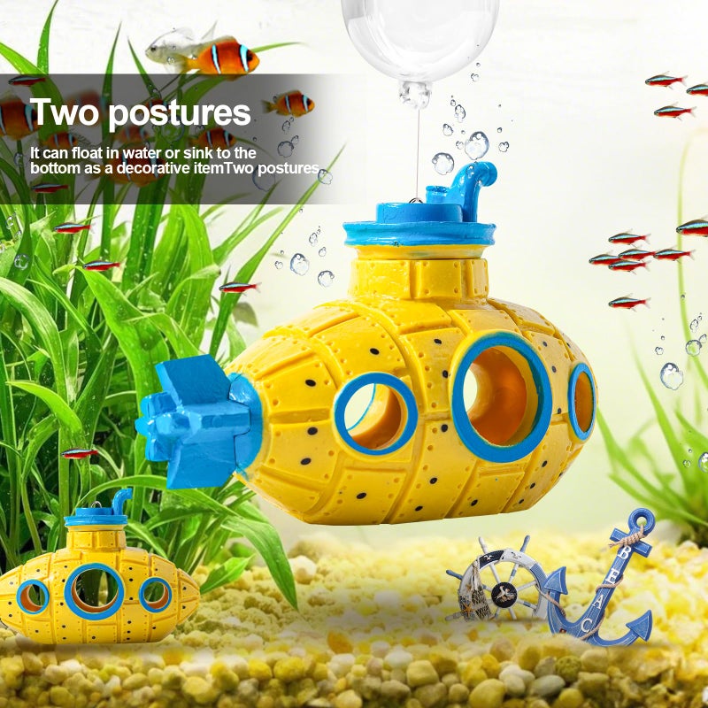 CousDUoBe New Upgrade Floating Fish Tank Decoration, Cute Retro Submarine Set and Floating Diver,Three Float Balls, Aquarium Decorations Resinous Betta Fish Tank Accessories - Image 4