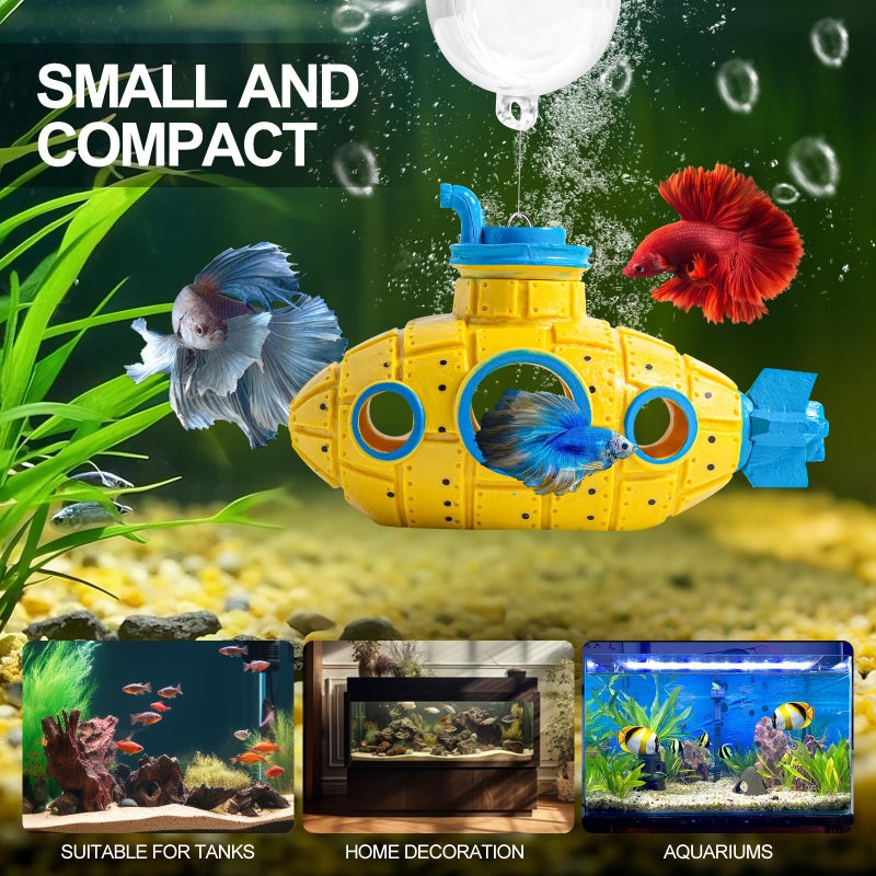 CousDUoBe New Upgrade Floating Fish Tank Decoration, Cute Retro Submarine Set and Floating Diver,Three Float Balls, Aquarium Decorations Resinous Betta Fish Tank Accessories - Image 2