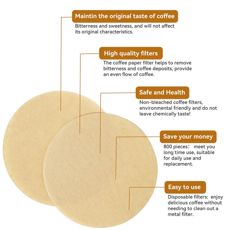 Laicky Replacement Paper Filter Packs Laicky 800 Count Unbleached Coffee Filter Paper Round Coffee Maker Filters Compatible with Aerobie Aeropress Coffee and Espresso Makers Disposable Coffe Tea Filters - Image 2