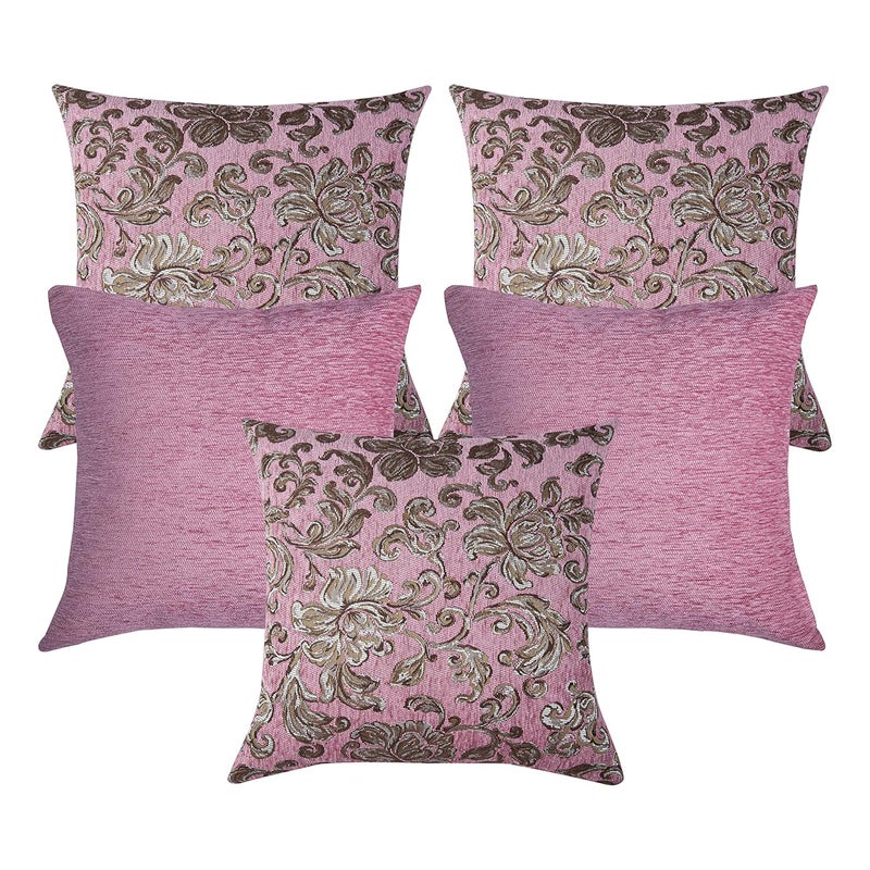 CAZIMO Jacquard Soft Floral Cushion Covers | Hypo-Allergenic | Washable | Non-Fade Diwan Sofa Pillow Covers for Home Bed & Living Room (Size - 16 X16 Inches, Color - Baby Pink) - Set of 5 Pcs - Image 2