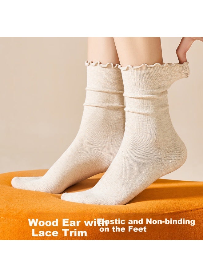 Modal Modaier Seamless Socks For Women, Aloe Vera Moisturizing Ruffle Mid-calf Slouch Socks, 100% Pure Cotton, Spring Autumn Winter Warm Maternity Socks - Image 4
