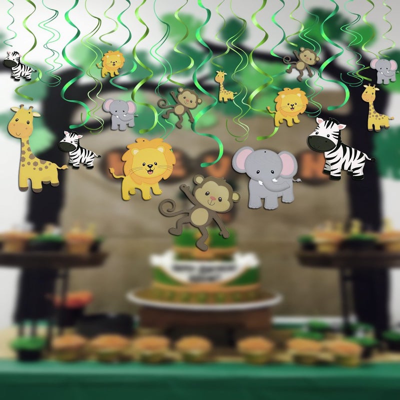 Konsait Jungle Animal Hanging Swirl Decoration(30Pack), Safari Theme Zoo Swirls Animals Birthday Party Spirals Home Ceiling Wall Decor for Woodland Farm Baby Shower Favor Supplies Decor - Image 5