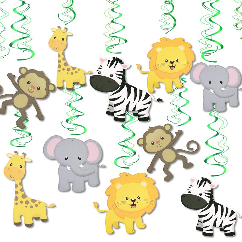Konsait Jungle Animal Hanging Swirl Decoration(30Pack), Safari Theme Zoo Swirls Animals Birthday Party Spirals Home Ceiling Wall Decor for Woodland Farm Baby Shower Favor Supplies Decor - Image 1