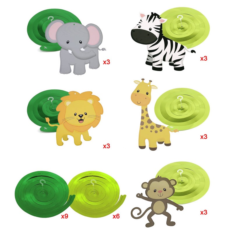 Konsait Jungle Animal Hanging Swirl Decoration(30Pack), Safari Theme Zoo Swirls Animals Birthday Party Spirals Home Ceiling Wall Decor for Woodland Farm Baby Shower Favor Supplies Decor - Image 2