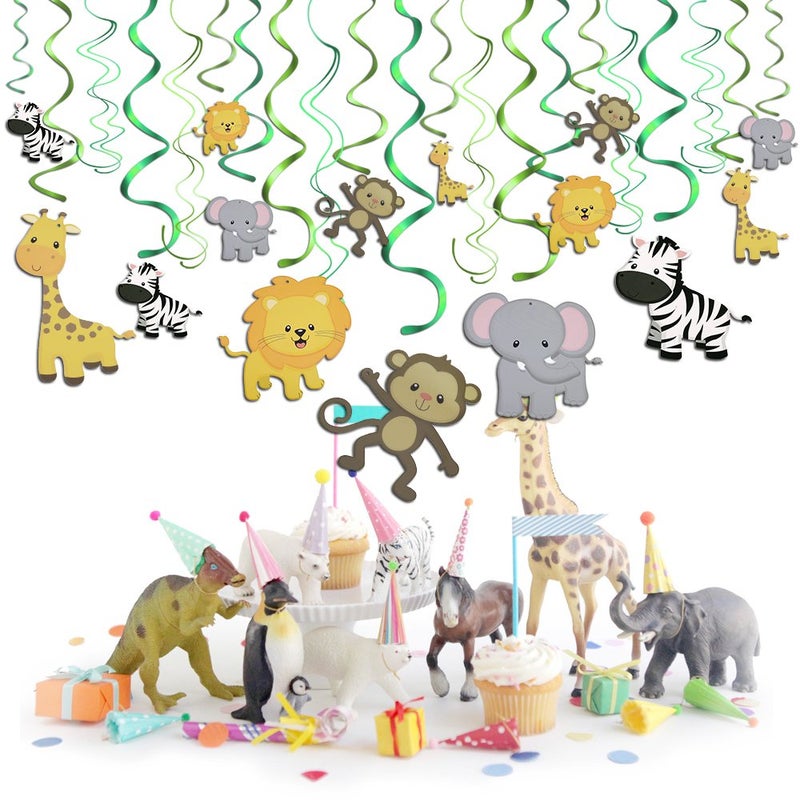 Konsait Jungle Animal Hanging Swirl Decoration(30Pack), Safari Theme Zoo Swirls Animals Birthday Party Spirals Home Ceiling Wall Decor for Woodland Farm Baby Shower Favor Supplies Decor - Image 4