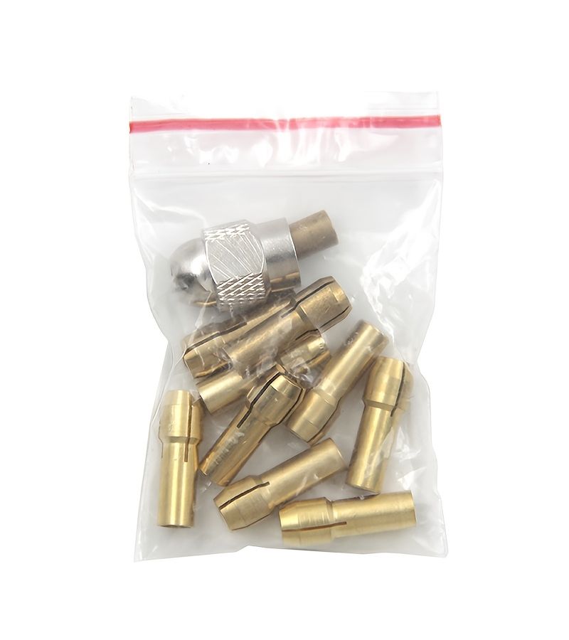 1 Set of 10 Brass Collets with Silver Knurl Nut Metal Core Mandrel for Electric Grinder Motor Accessory - Image 5