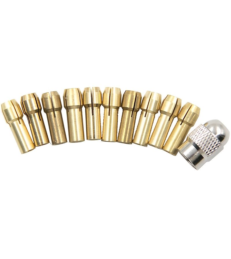 1 Set of 10 Brass Collets with Silver Knurl Nut Metal Core Mandrel for Electric Grinder Motor Accessory - Image 4
