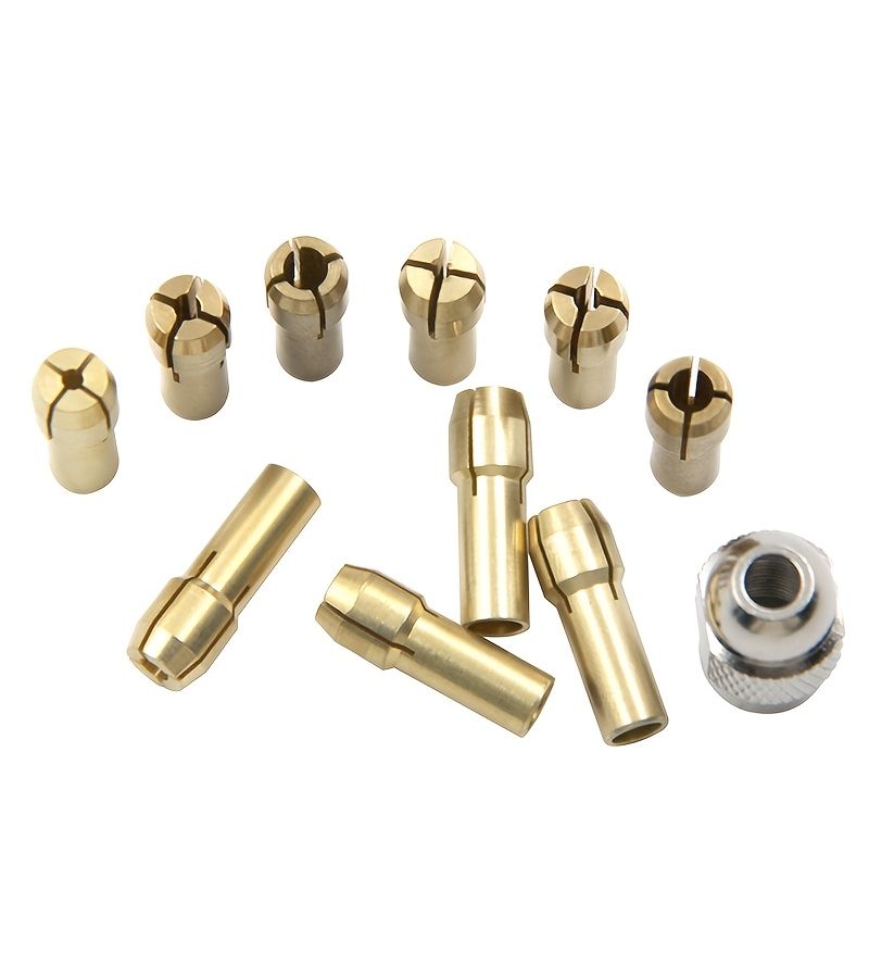 1 Set of 10 Brass Collets with Silver Knurl Nut Metal Core Mandrel for Electric Grinder Motor Accessory - Image 2