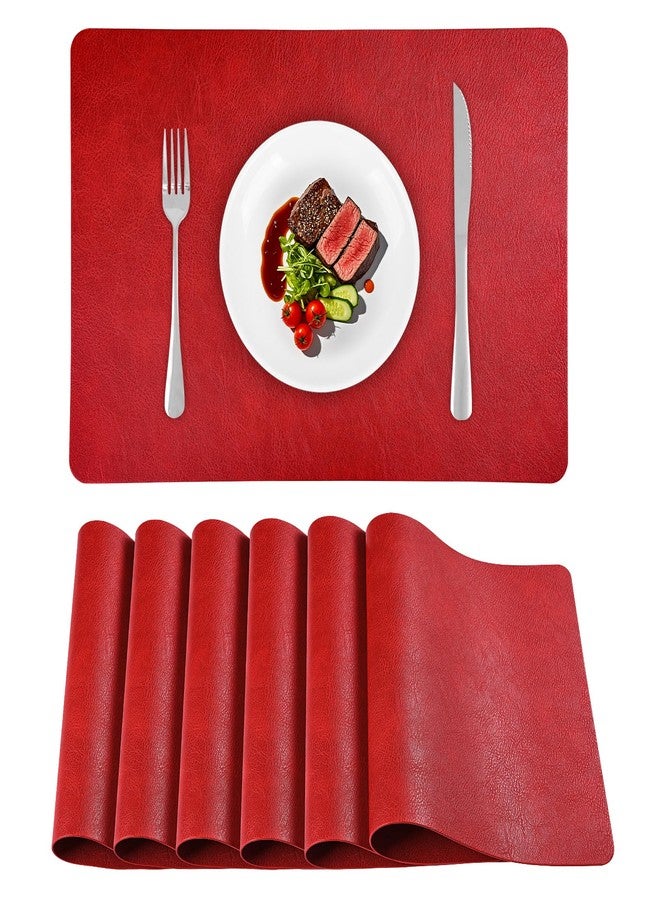 APLKER Faux Leather Placemats Set of 6, Washable Place Mats, Vinyl Placemats Wipeable Waterproof Oil-Proof Heat Resistant PU Table Mats for Dining, Kitchen, Hotel(Red) - Image 1