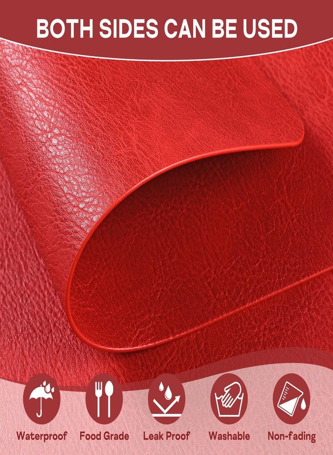APLKER Faux Leather Placemats Set of 6, Washable Place Mats, Vinyl Placemats Wipeable Waterproof Oil-Proof Heat Resistant PU Table Mats for Dining, Kitchen, Hotel(Red) - Image 3