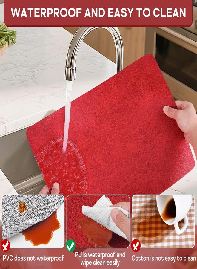 APLKER Faux Leather Placemats Set of 6, Washable Place Mats, Vinyl Placemats Wipeable Waterproof Oil-Proof Heat Resistant PU Table Mats for Dining, Kitchen, Hotel(Red) - Image 4