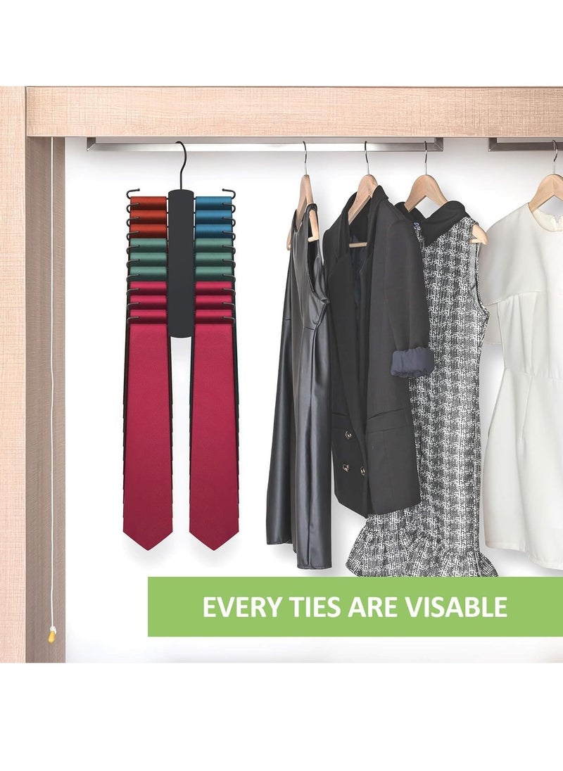 Tie Rack 2 Pack Wooden Tie Hanger for Men Closet 20 Storage Capacity Non-Slip Rotatable Tie Organizer Closet Organizers and Storage for Tie Belt Scarf Black  - Image 4