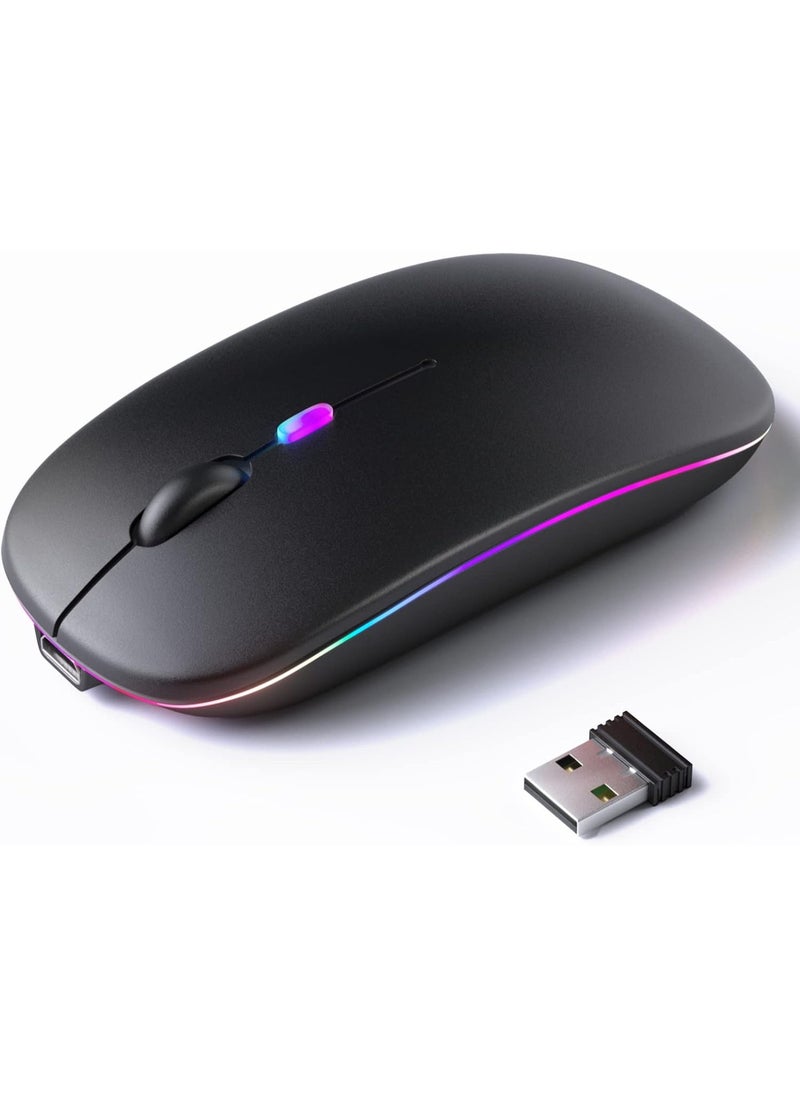 Generic - Wireless Bluetooth Rechargeable Mouse – Silent Dual Mode Mouse with LED, Bluetooth 5.2 & USB Receiver – Portable for Laptop/Desktop/Tablet (Black) - Image 1