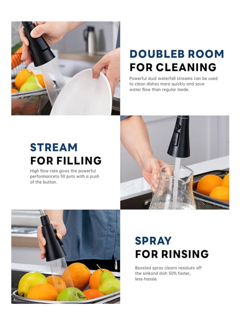 Matte Black Kitchen Faucet with Pull Out Sprayer 3 Modes Swivel Single Stainless Steel Modern Kitchen Faucet Mixer High Arch Single Handle Kitchen Sink Taps With hose - Image 5