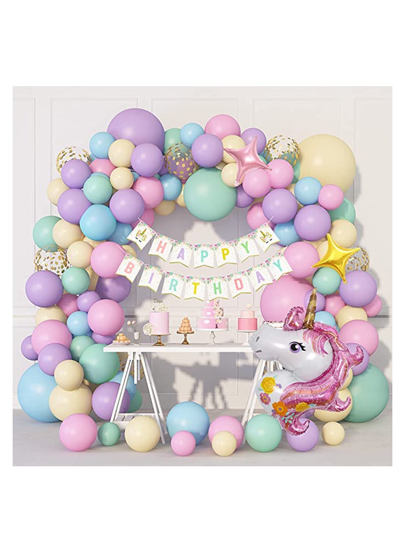 SYOSI 147 Pcs Unicorn Birthday Balloons Arch Garland Kit 40 Unicorn Balloon Pink Purple Blue Confetti Balloons Birthday Banner 8 Tools for Girls Unicorn Birthday Party Decorations Baby Shower - Image 1