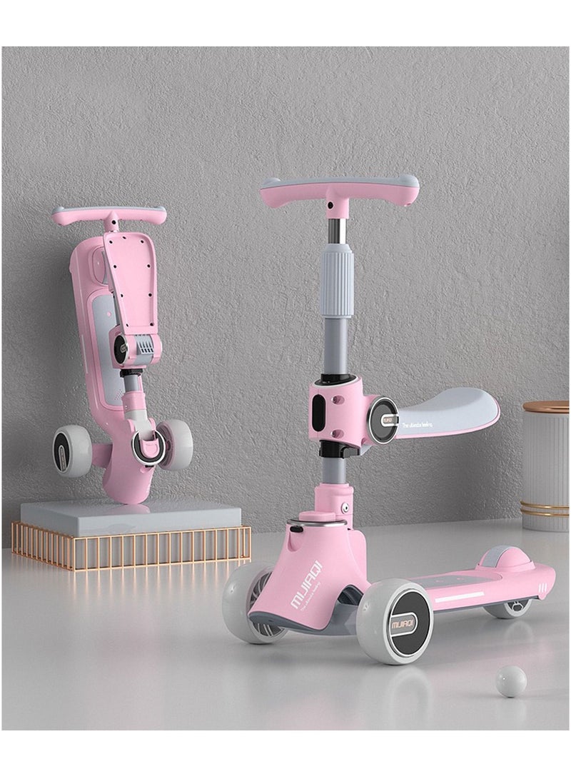 جي تي-ويل سكوتر للأطفال 5 في 1 قابل للطي مع 3 عجلات إضاءة LED ومقعد ومصباح LED آمن وموسيقى للأطفال - Image 1