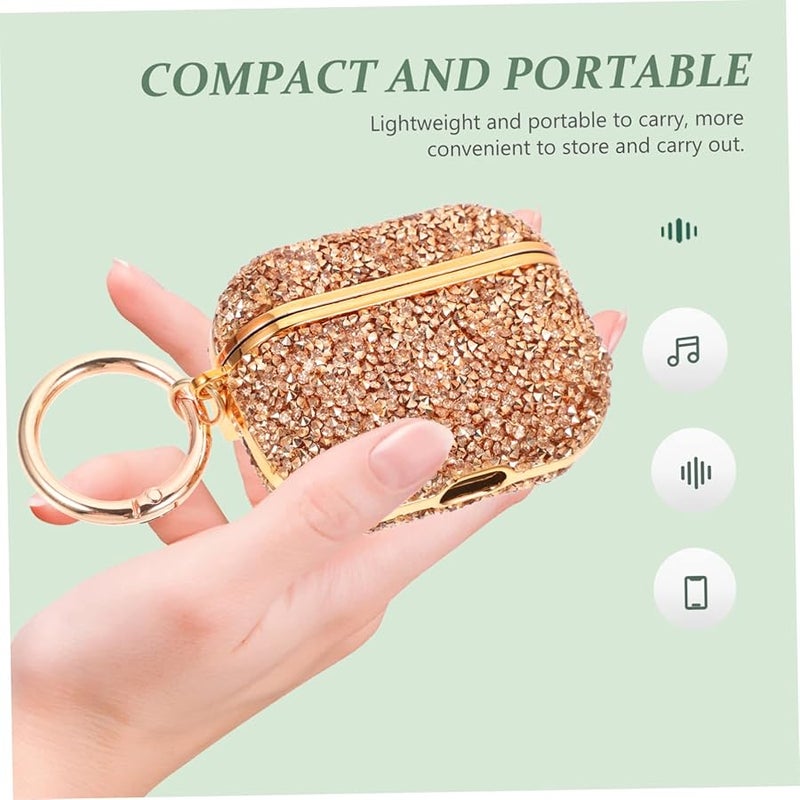 Glitter Earbuds Case For Airpods Gen 3 With Detachable Keychain Lightweight Chic Gold - Image 2