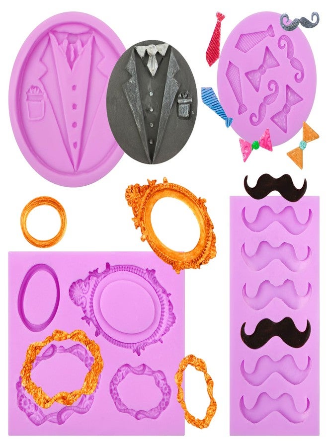 acvcatto Father's Day Gown Silicone Mold, Mustache Bow Tie Necktie Candy Molds, Vintage Photo Frame Chocolate Baking Mold for Cake Decoration Cupcake Topper Fondant Sugar Craft Gum Paste Clay Resin - Image 1