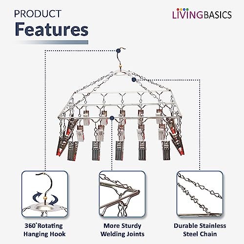 LIVINGBASICS Square Cloth Hanger/Clothes Stand for Drying/Clothes Drying Stand/Hanger with Clips/Baby Clothes Dryer/Undergarments Hanger/Stand for Drying Clothes (25 Clips, Stainless Steel) - Image 3