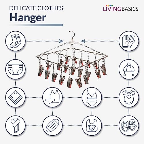 LIVINGBASICS Square Cloth Hanger/Clothes Stand for Drying/Clothes Drying Stand/Hanger with Clips/Baby Clothes Dryer/Undergarments Hanger/Stand for Drying Clothes (25 Clips, Stainless Steel) - Image 5