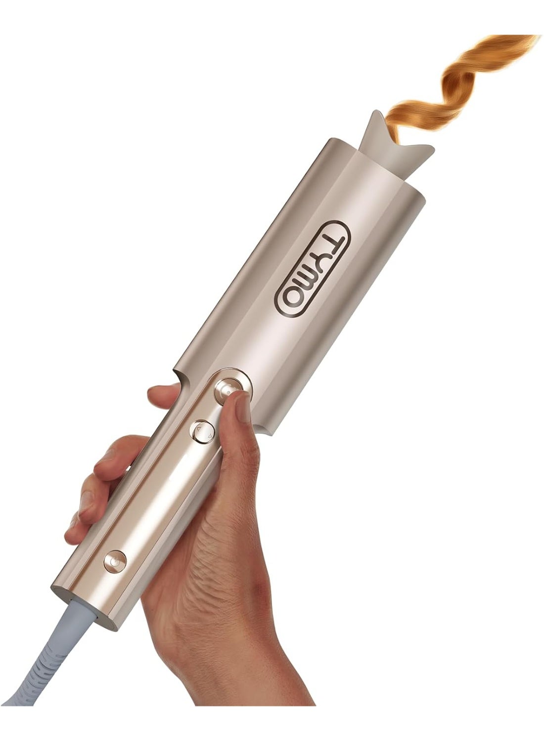 TYMO Upgraded Automatic Rotating Curling Iron - CurlPro Plus Long Barrel for Long Hair, Ceramic Hair Curler with Anti-Scald, Tangle-Free, 600M Ionic, Dual Voltage, Gold, 25mm