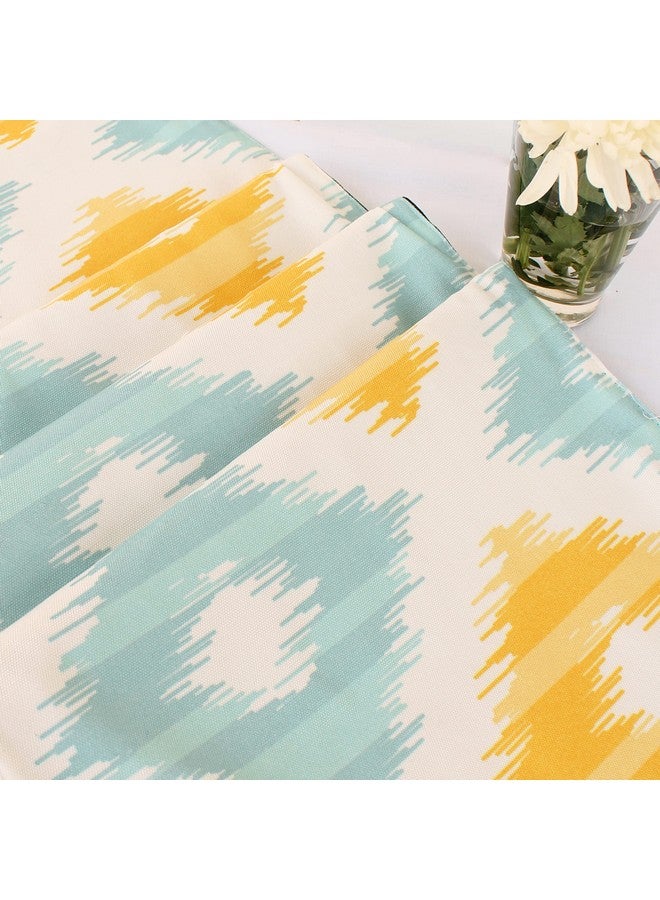 STITCHNEST Ikat Yellow & Teal Printed Poly Cotton Table Runner and Bed Runner ( 13 x 72 Inches with Tassel ) - Image 5