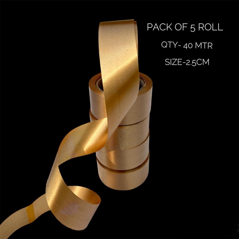 إسكدنيا Plastic Curling Ribbon for DIY, Birthday,Wedding Decorations and tie up Gift Packages. (Pack of 5 roll) 8mtr Each roll(40mtr) Color- Gold - Image 2