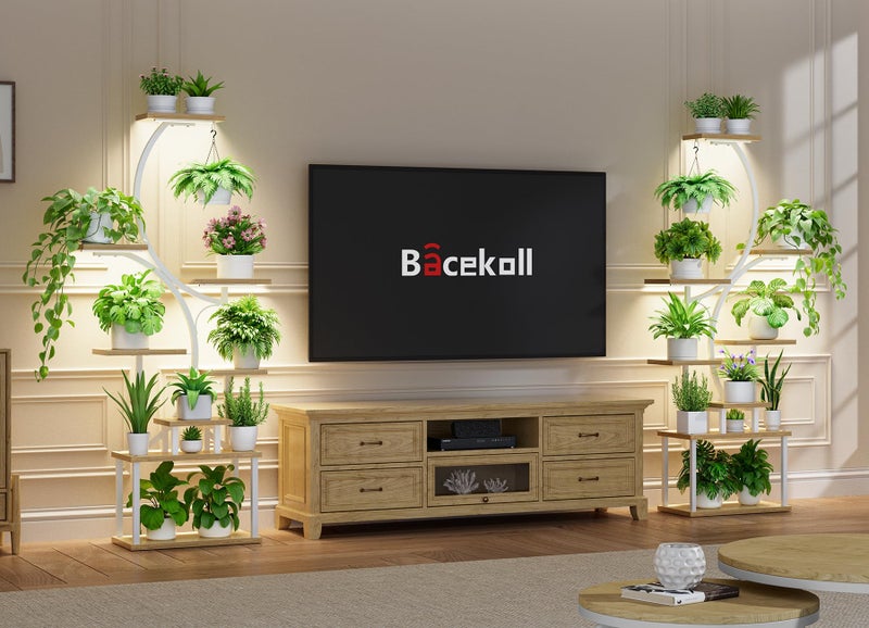 BACEKOLL Plant Stand Indoor with Grow Lights - 62" Tall Plant Shelf, Lighted Corner Plant Stands for Indoor Growing, 8 Tiered Large Flower Holder, S-Shaped Plants Rack for Living Room, Patent Design, Natural - Image 4
