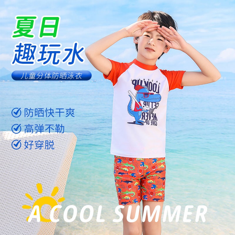 Children''s Swimsuit, Swimming Training Sun Protection Clothing, Quick-Drying Fabric, Soft and Skin-Friendly, Fashionable Cartoon Element Split Swimsuit - Image 2