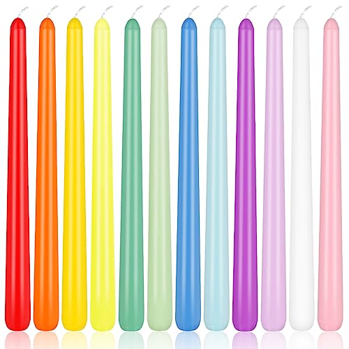 Yiflyer 10 Inch Colored Taper Candles for Religious and Spiritual Settings, 12 Pack Unscented Candlesticks for Holiday, Seasonal Celebration and Home Decoration - Image 1