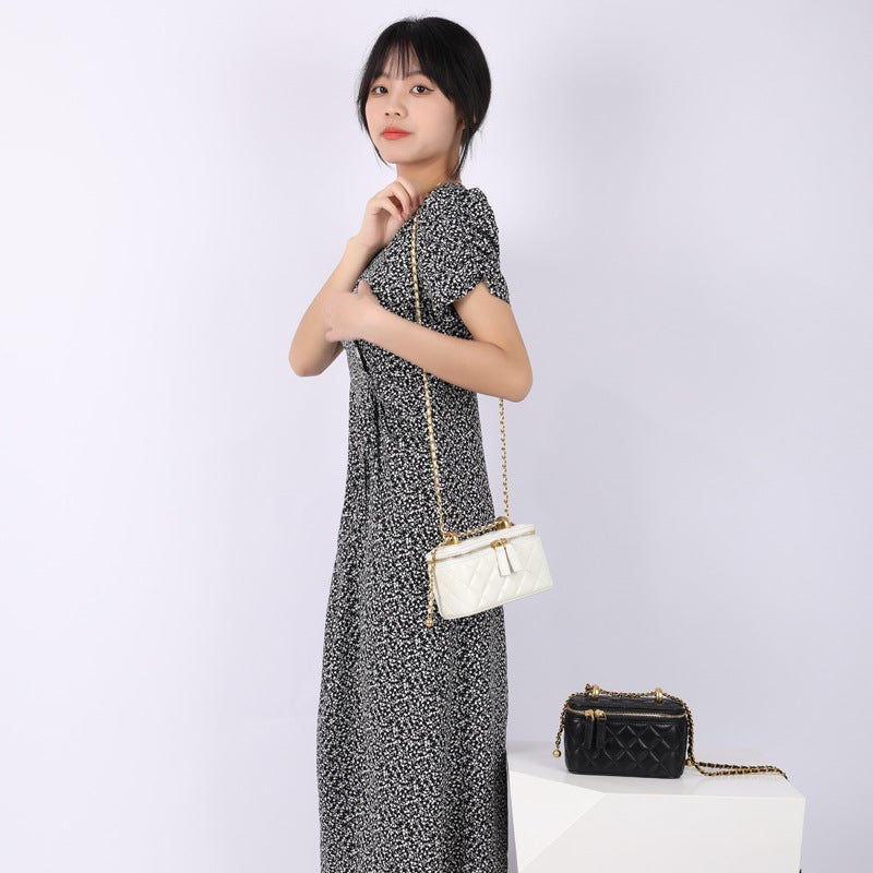 Women's Genuine Leather Quilted Chain Crossbody Box Bag - Image 2