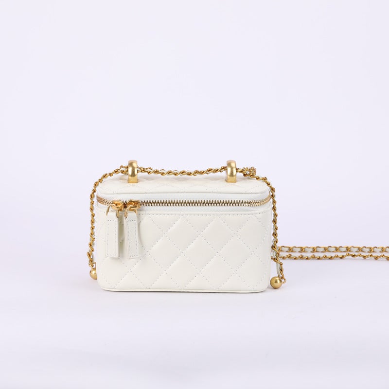 Women's Genuine Leather Quilted Chain Crossbody Box Bag - Image 4