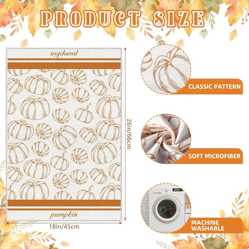 Macarrie منشفة مطبخ شكرًا 4 قطع - مناشف يد خريفية مرحبًا يا قرع - مناشف شاي بأوراق القيقب - زينة حصاد سعيدة لمنزل المزرعة - هدية تدفئة منزلية 18 × 26 بوصة - Image 2