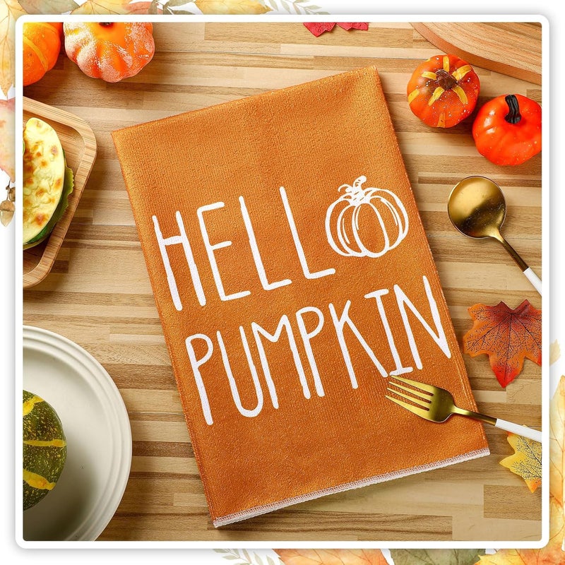 Macarrie منشفة مطبخ شكرًا 4 قطع - مناشف يد خريفية مرحبًا يا قرع - مناشف شاي بأوراق القيقب - زينة حصاد سعيدة لمنزل المزرعة - هدية تدفئة منزلية 18 × 26 بوصة - Image 5