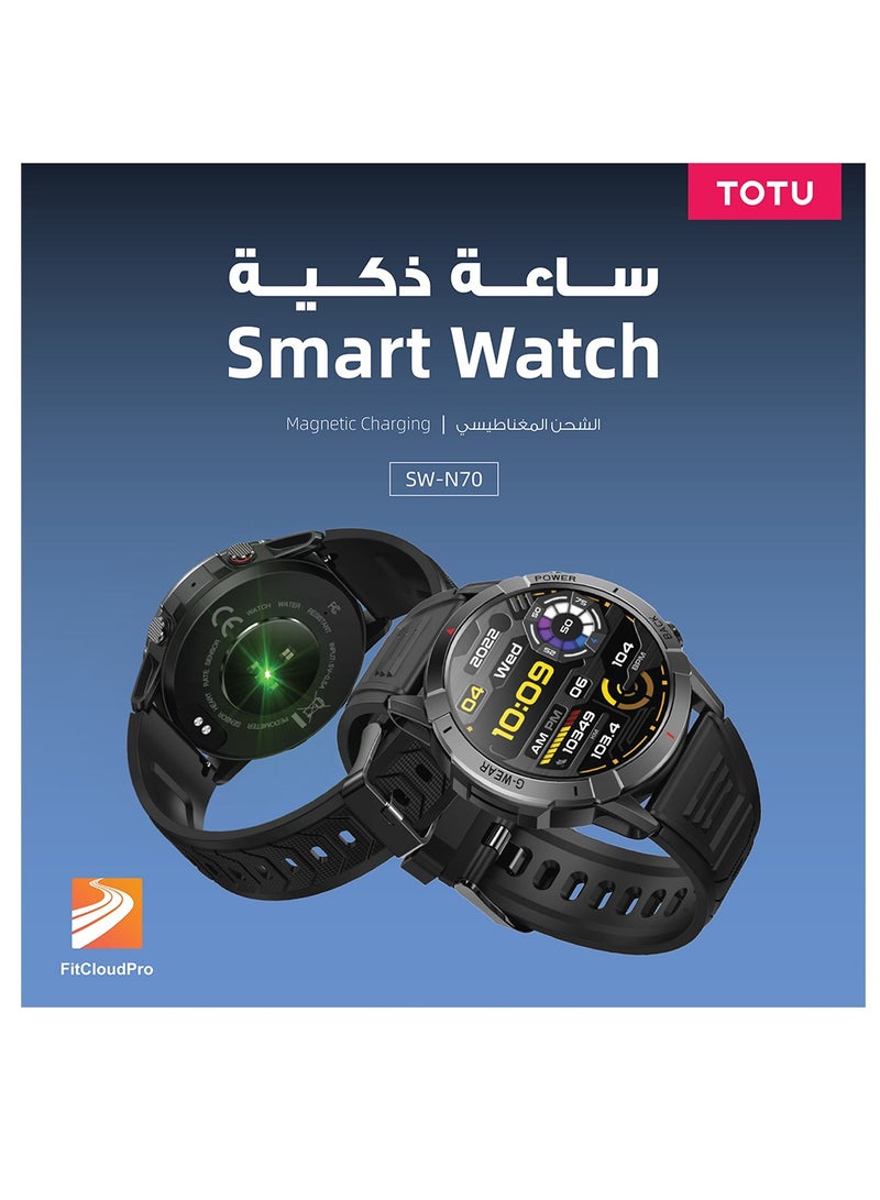 توتو ساعة ذكية 1.43 بوصة تعمل باللمس بالكامل مع بطارية بسعة 400 مللي أمبير في الساعة BT Call Fitness Tracker IP68 مقاوم للماء أسود - Image 2