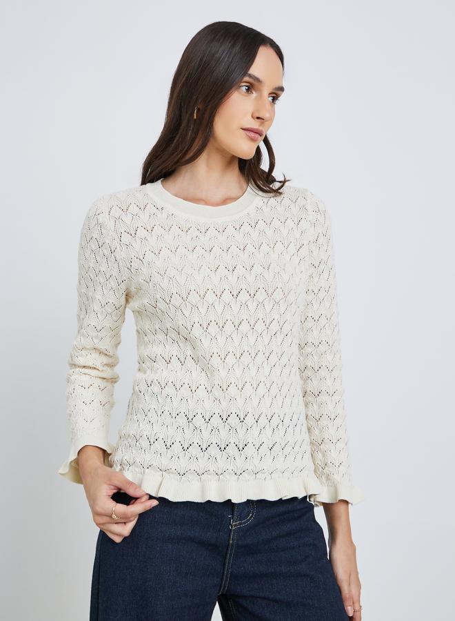 Styli Textured Round Neck Ribbed Top - Image 1