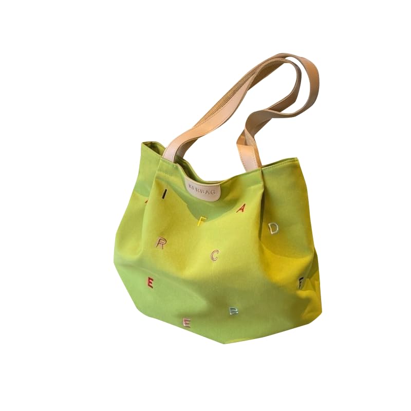 BAGILO Korean Style Heart Embroidery Tote Bag - Cute Shoulder Bag, Student Book Bag, Durable Ladies Handbag, Shopper Bag (Green) - Image 1