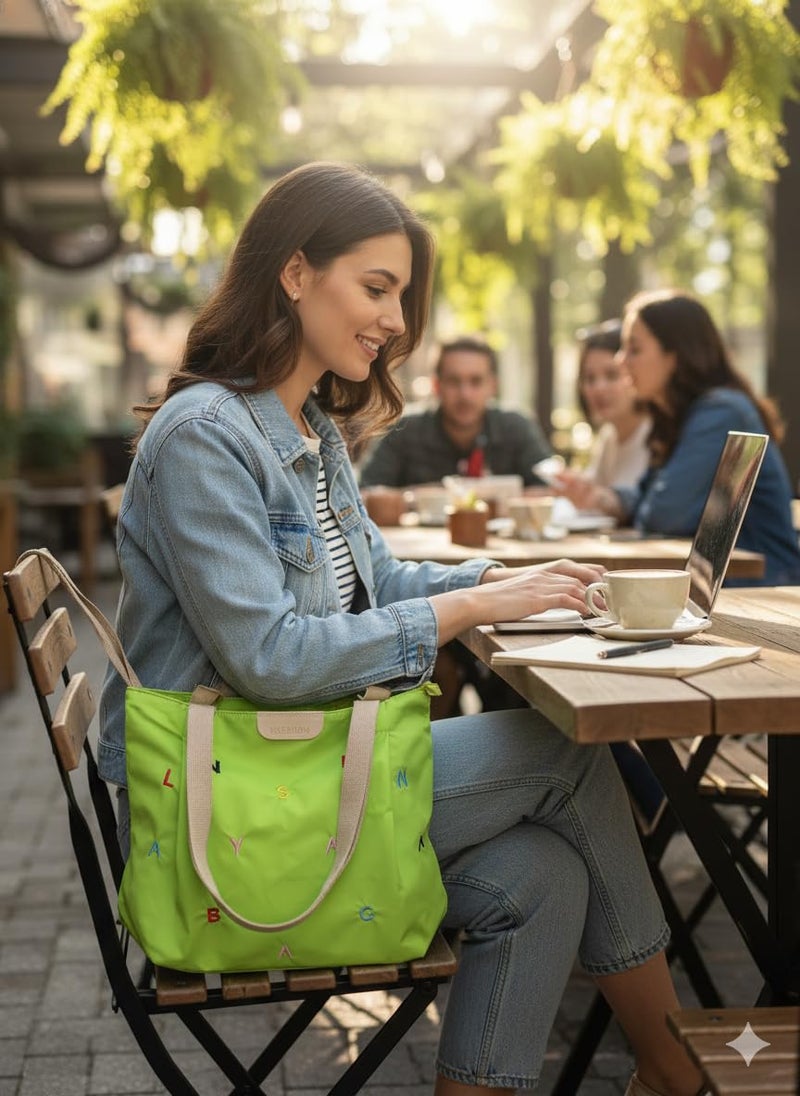 BAGILO Korean Style Heart Embroidery Tote Bag - Cute Shoulder Bag, Student Book Bag, Durable Ladies Handbag, Shopper Bag (Green) - Image 3